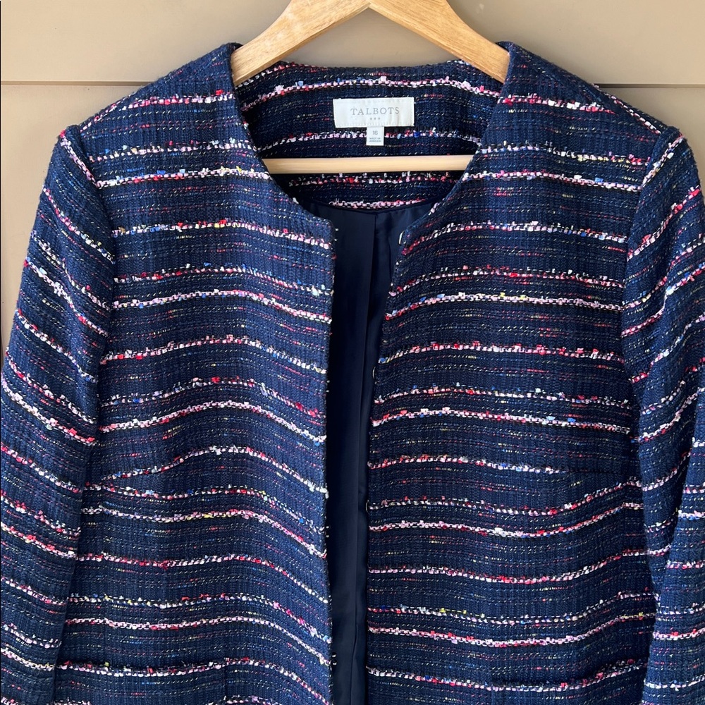 Talbots Factory 16 Navy Multicolor Tweed Blazer Striped - Picture 3 of 10